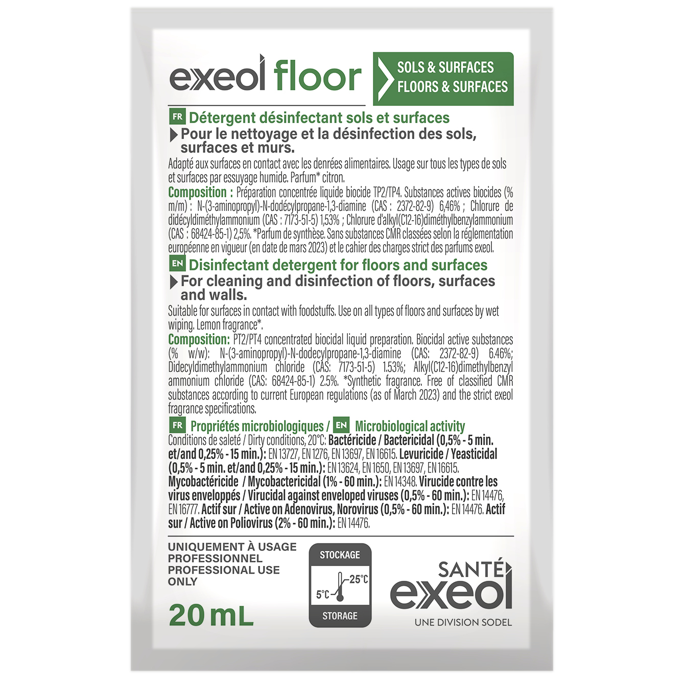 Détergent désinfectant sols et surfaces Exeol Floor