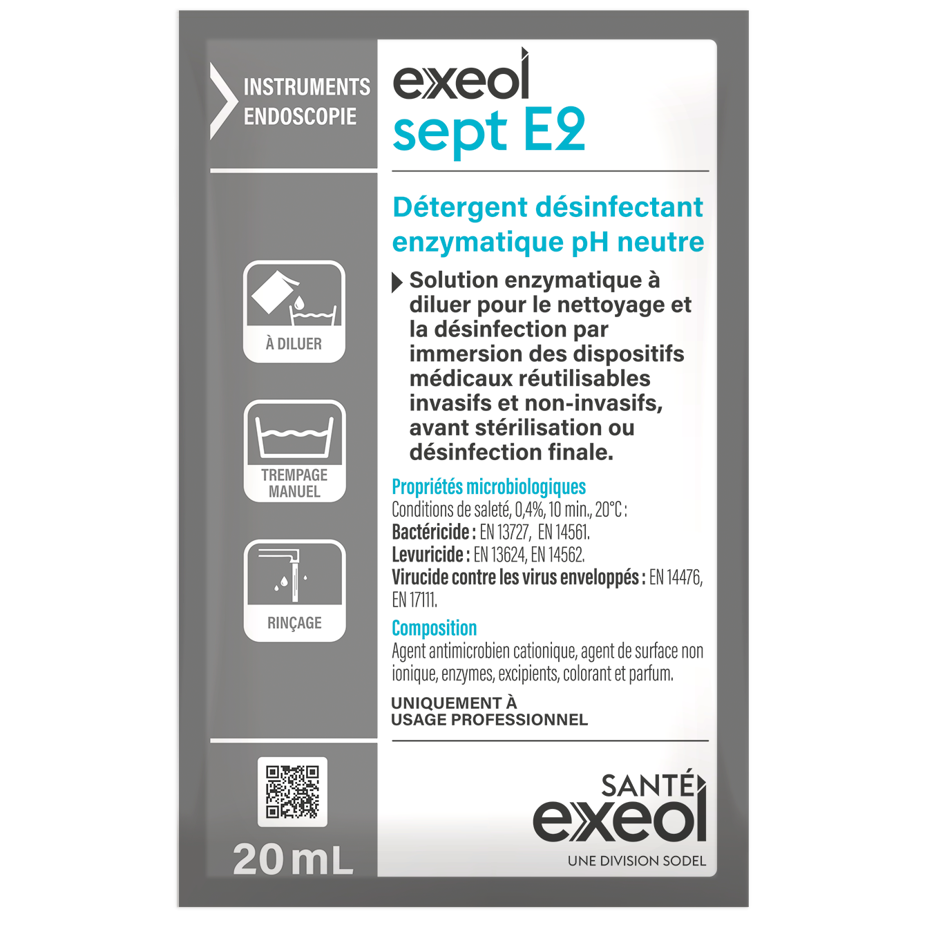 Détergent désinfectant enzymatique pH neutre Exeol Sept E2