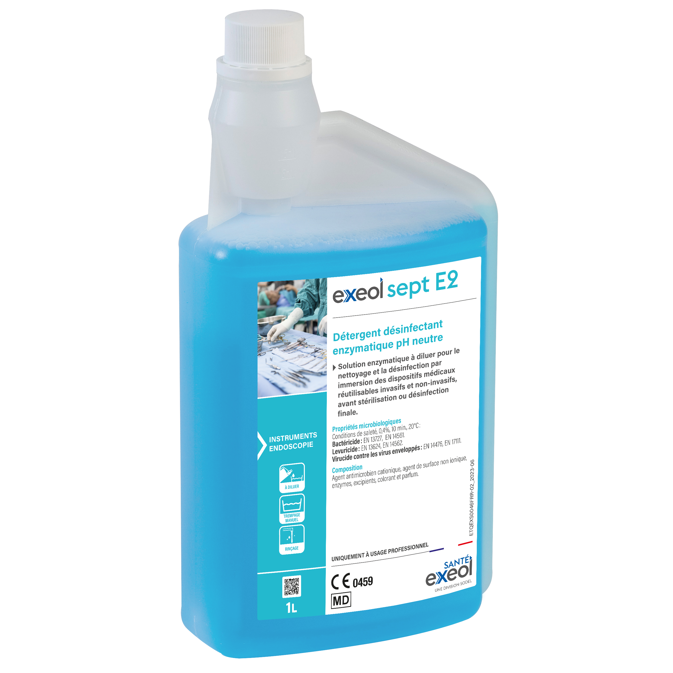 Détergent désinfectant enzymatique pH neutre Exeol Sept E2