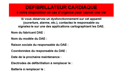 Etiquette de maintenance pour défibrillateur